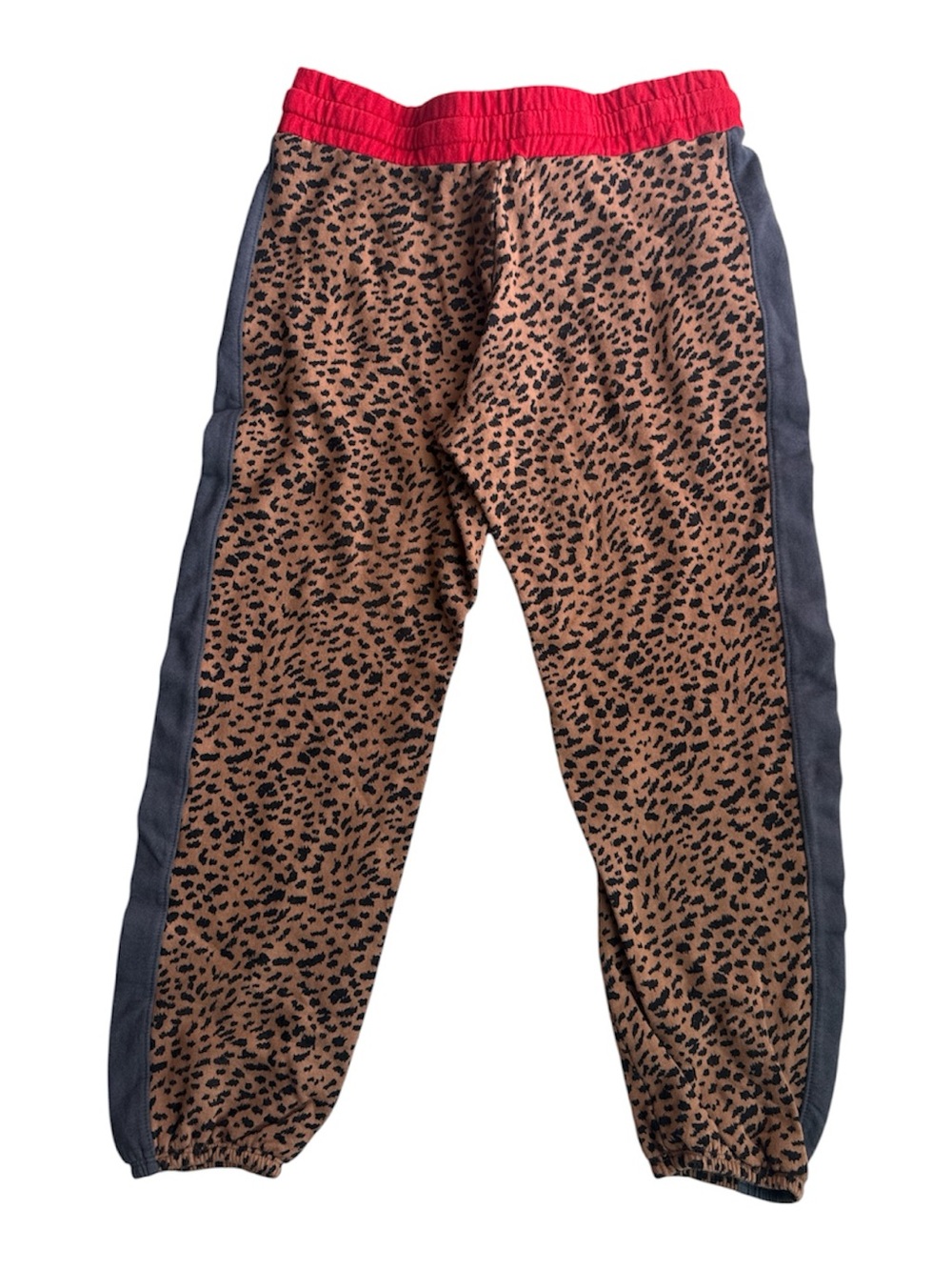 Monrow Leopard Print Jogger Sweatpants Red Waistband Colorblock Size XS - Picture 3 of 7
